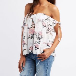 Off-The-Shoulder White Summer Top, Floral Top